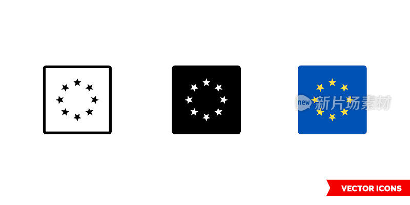 European union flag icon of 3 types. Isolated vector sign symbol